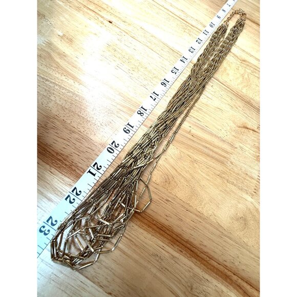 Coldwater Creek Long Layered Gold-Tone Necklace With Multi-Strand Tubular Beads - Picture 5 of 9